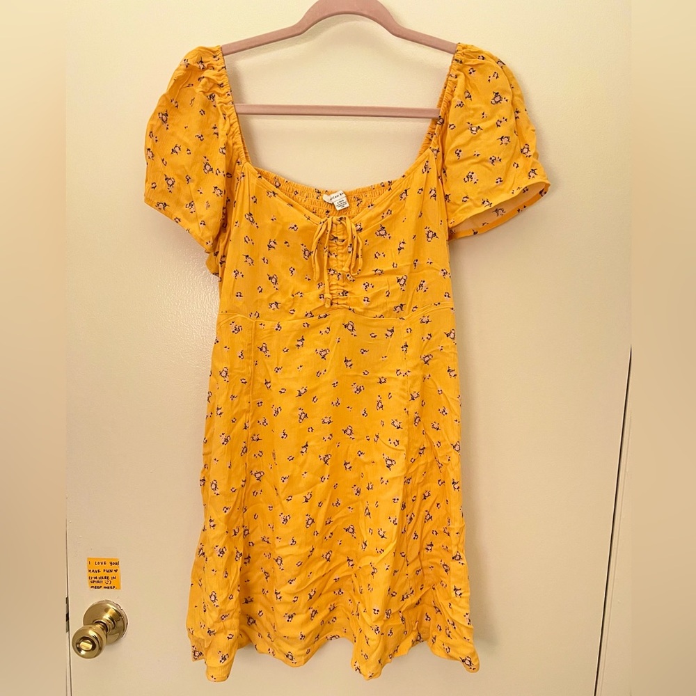 AE Ruched Flutter-Sleeve Mini Dress Yellow